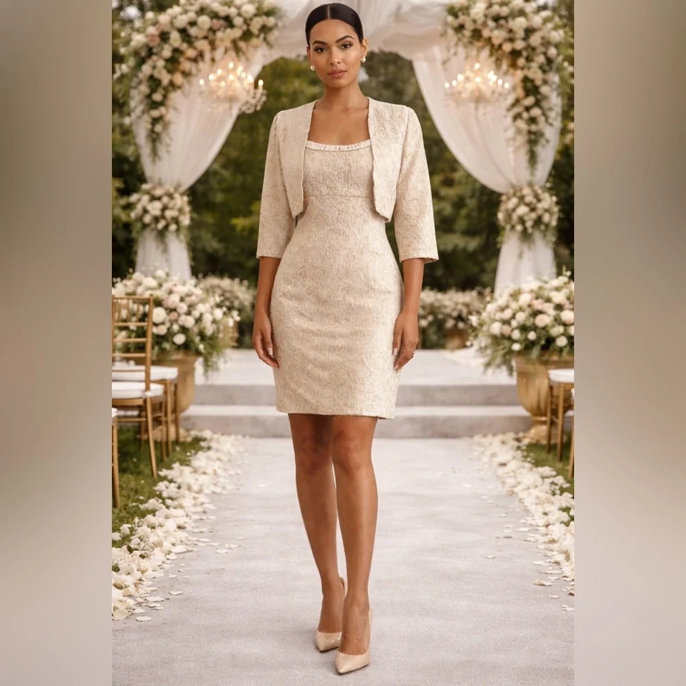 Tahari Cream Jacquard Dress & Bolero Jacket Wedding Guest Mother of Bride Sz 2 - Picture 5 of 16